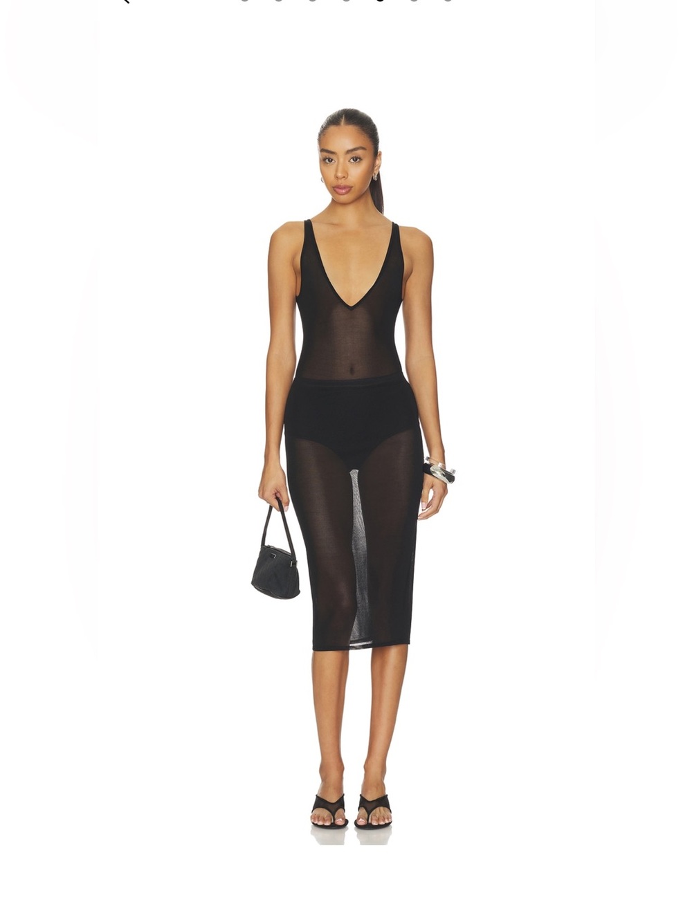 Sheer V-Neck Black Slip Dress - Women's Intimates
